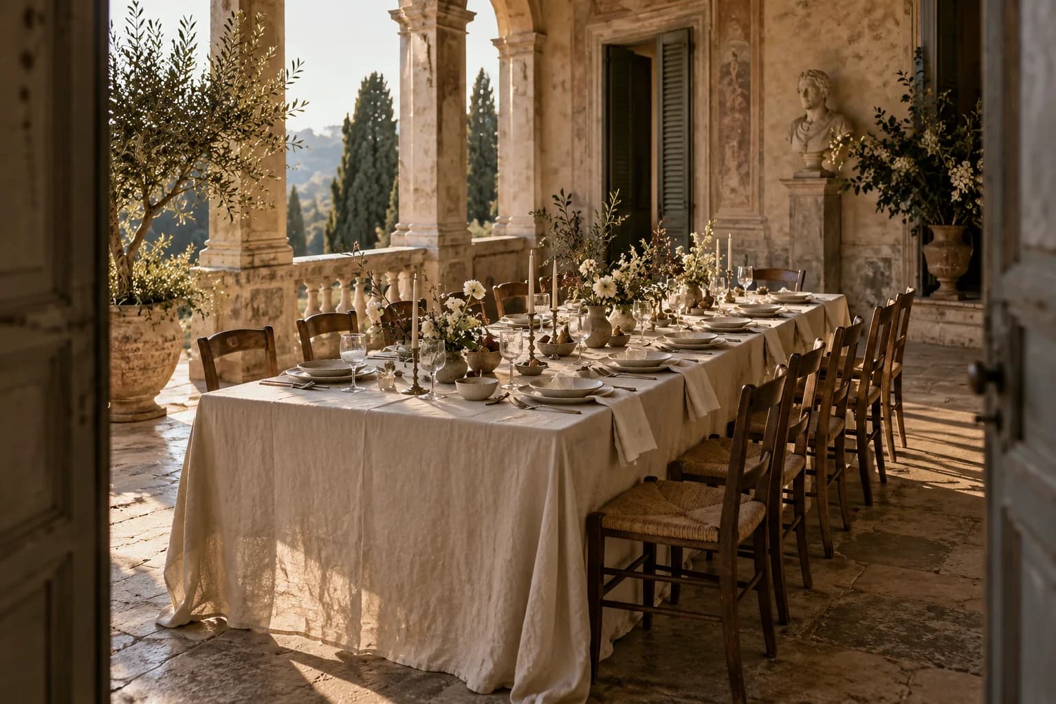 Illustrative intimate dinner in an Italian palazzo loggia